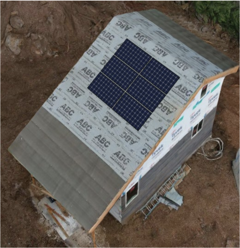 Computer generated aerial view of panels on roof of new Habitat for Humanity house
