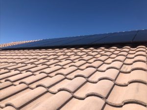Shot from below of sleek black panels in Cornville, Arizona.